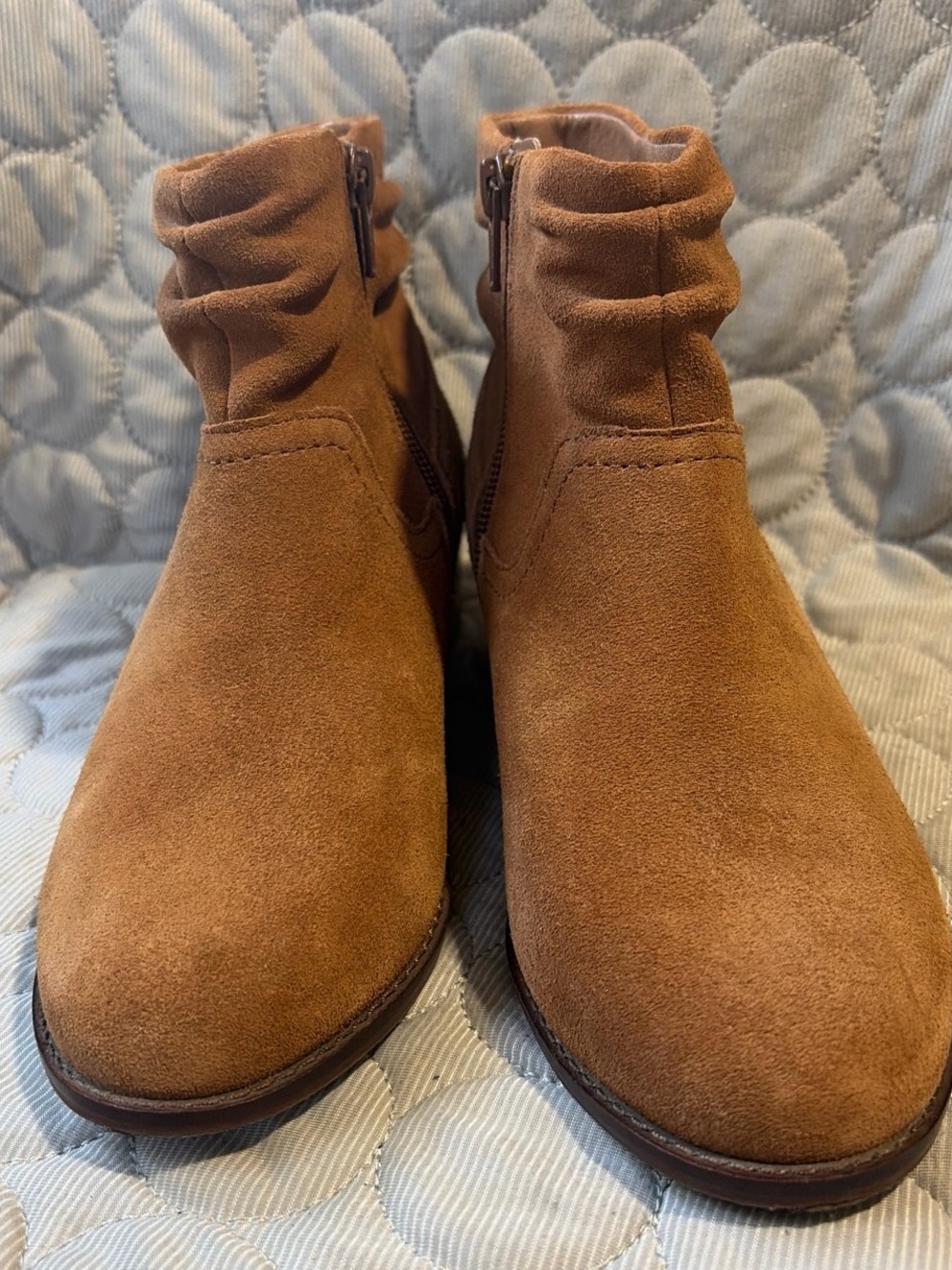 Vionic Chestnut Suede Ankle Booties with Side Zip